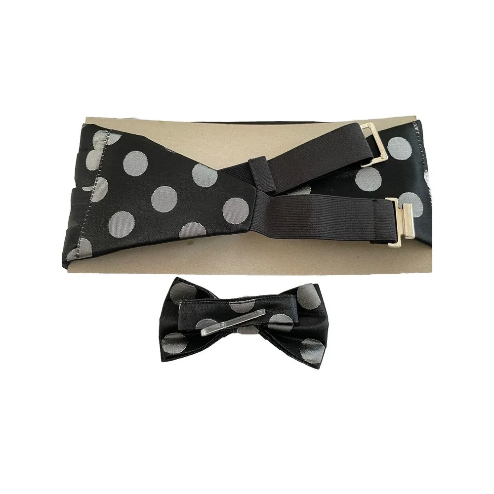 Vicky Davis‎ Matching Bow Tie and Cummerbund Black With Silver Polka Dots Set